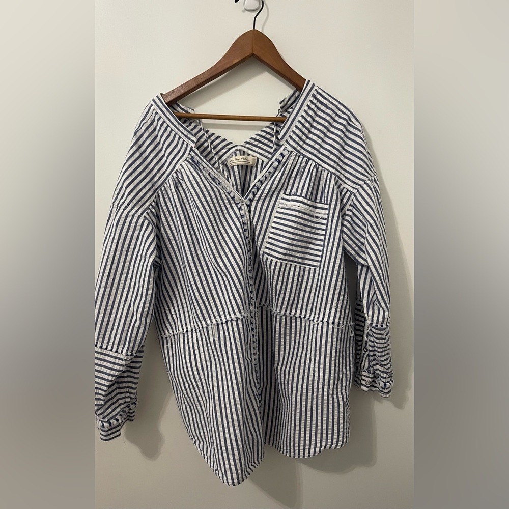Free People Medium light blue pinstriped long sleeve top